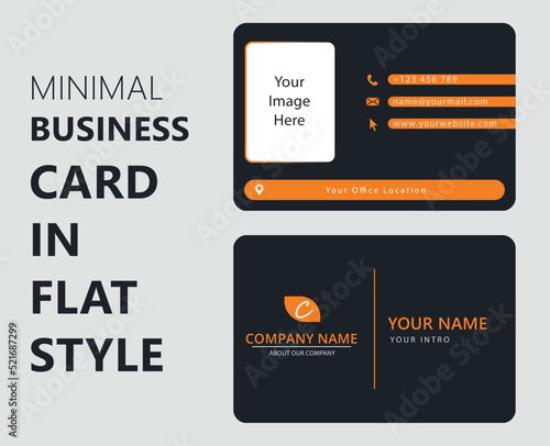 minimalist business card in flat style in black and orange color