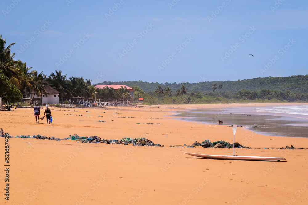 Amazing View to the Sandy Atlantic Coastline of Axim Beach in Ghana, West Africa