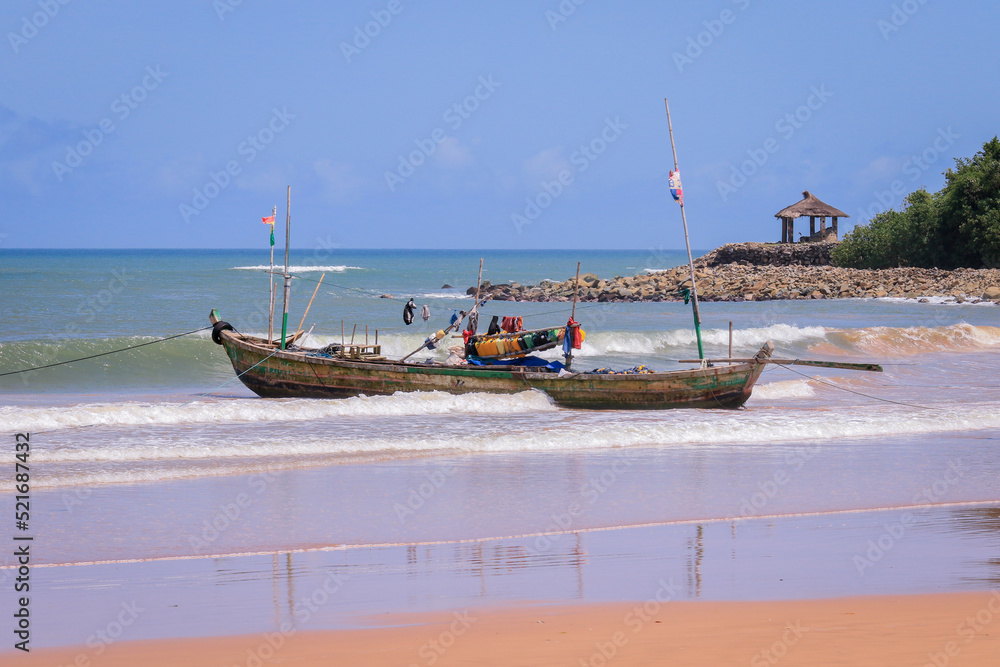 Fototapeta premium Amazing View to the Sandy Atlantic Coastline of Axim Beach in Ghana, West Africa