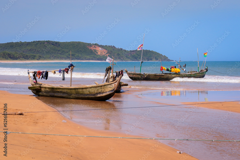 Amazing View to the Sandy Atlantic Coastline of Axim Beach in Ghana, West Africa Amazing View to the Sandy Atlantic Coastline of Axim Beach in Ghana, West Africa