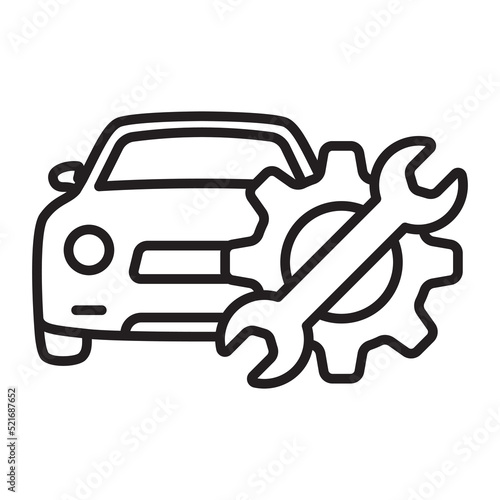 Automotive repair icon car service hood mechanic tools, line vector illustration