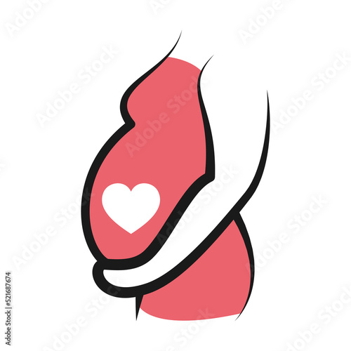 Pregnant woman line or outline icon. Heart and pregnancy vector illustration