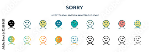 sorry icon in 18 different styles such as thin line, thick line, two color, glyph, colorful, lineal color, detailed, stroke and gradient. set of sorry vector for web, mobile, ui photo