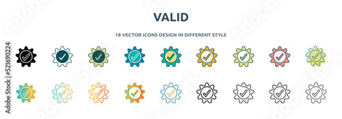 valid icon in 18 different styles such as thin line, thick line, two color, glyph, colorful, lineal color, detailed, stroke and gradient. set of valid vector for web, mobile, ui