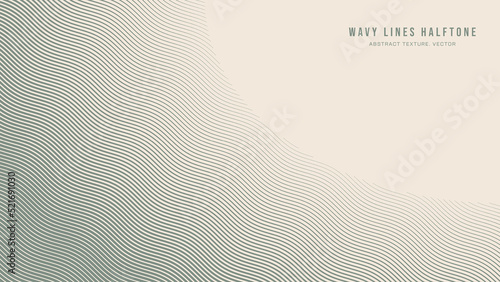 Wavy Ripple Lines Oblique Hatching Halftone Pattern Abstract Vector Pale Green Smooth Rounded Border Isolate On Light Backdrop. Half Tone Art Graphic Aesthetic Neutral Wallpaper. Bent Form Abstraction