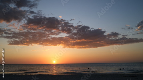 Sunset on the beach  yucat  n  M  xico Sea sand sky  sunset clouds  horizon. Natural landscape.
