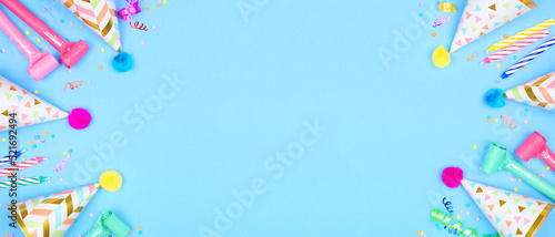 Photography Birthday party banner with double border on a blue background