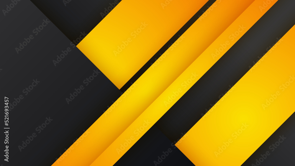 Modern black and yellow golden color shape overlap pattern on dark background with shadow. Abstract trendy color geometric shape with copy space. Futuristic and technology concept. Vector illustration