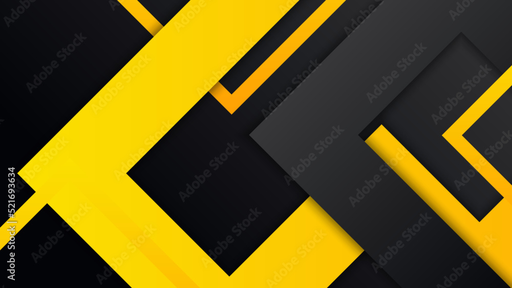 Modern black and yellow golden color shape overlap pattern on dark background with shadow. Abstract trendy color geometric shape with copy space. Futuristic and technology concept. Vector illustration Modern black and yellow golden color shape overlap pattern on dark background with shadow. Abstract trendy color geometric shape with copy space. Futuristic and technology concept. Vector illustration