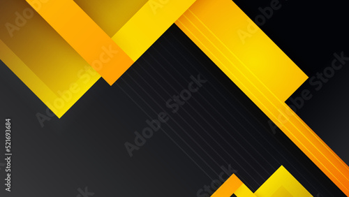 Modern black and yellow golden color shape overlap pattern on dark background with shadow. Abstract trendy color geometric shape with copy space. Futuristic and technology concept. Vector illustration