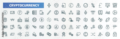 special lineal cryptocurrency icons set. outline icons such as blokchain block, anonymity, atm, ledger, economist, money flow, loan, dash, casino chips, cryptocurrency line icons.