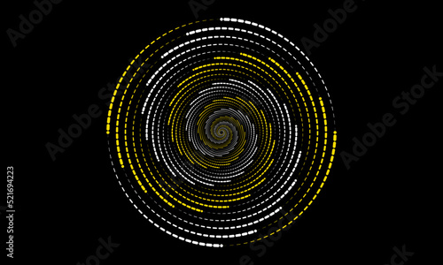 Dotted spiral vortex spiral effect  isolated on black background