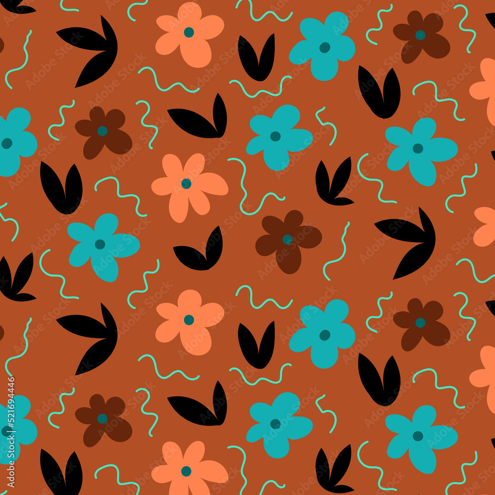 Fototapeta premium Creative universal art background in doodle style. Colorful pattern of flowers. Vector illustration. Trendy graphic design for banner, poster, card, cover, invitation, placard, brochure.