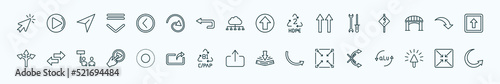 special lineal user interface icons set. outline icons such as mouse arrow, round left button, up arrow fold button, mechanic tool, curve arrow, opposite directions, selectioned circle, export