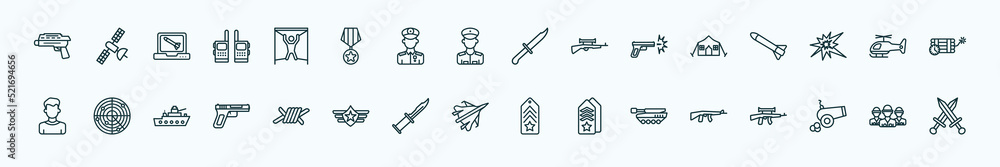 special lineal army and war icons set. outline icons such as grenade ...