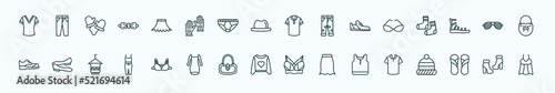 special lineal clothes icons set. outline icons such as v neck shirt  circle skirt  polo shirt  cat eye glasses  shutter sunglasses  ballets flats  bra  sweatshirt  tank top  sandals  ankle boots