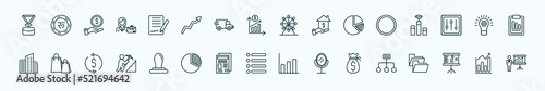 special lineal business icons set. outline icons such as lanyard, , big wheel, full circle, strategic, shopping bags, rubber stamp, lines, money sack, graphic panel, statistical chart line icons.