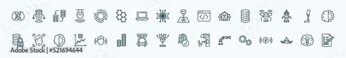 special lineal artificial intellegence icons set. outline icons such as artificial intelligence, processing, organ printing, database, prosthesis, face recognition, immersive, technology tree,