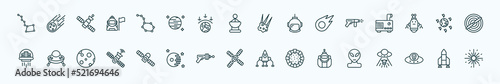 special lineal astronomy icons set. outline icons such as big dipper, constellation, aerolite, laser gun, space junk, ufo flying, space module, big satellite, astronaut ingravity, alien with