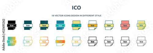 ico icon in 18 different styles such as thin line, thick line, two color, glyph, colorful, lineal color, detailed, stroke and gradient. set of ico vector for web, mobile, ui photo