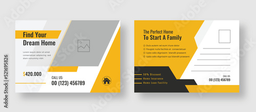 Real Estate Postcard Vector Template Design, business postcard, postcard template For Home Sale