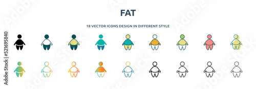fat icon in 18 different styles such as thin line, thick line, two color, glyph, colorful, lineal color, detailed, stroke and gradient. set of fat vector for web, mobile, ui