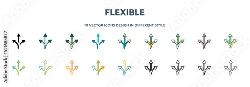flexible icon in 18 different styles such as thin line, thick line, two color, glyph, colorful, lineal color, detailed, stroke and gradient. set of flexible vector for web, mobile, ui