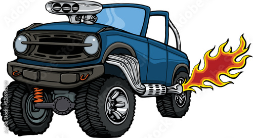 cartoon 4x4 suv hot rod with open top