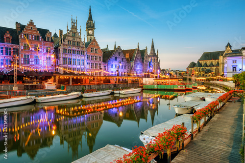 Graslei quay in the historic city center of Ghent, Belgium