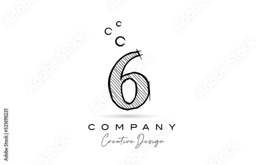 hand drawing number 6 logo icon design for company template. Creative logotype in pencil style