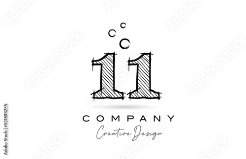 hand drawing number 11 logo icon design for company template. Creative logotype in pencil style