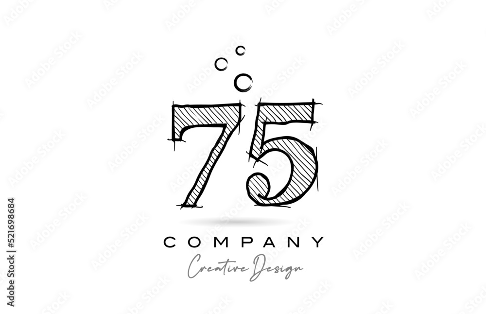 hand drawing number 75 logo icon design for company template. Creative logotype in pencil style hand drawing number 75 logo icon design for company template. Creative logotype in pencil style
