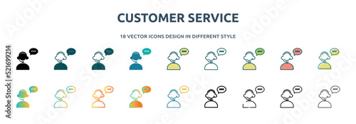 customer service icon in 18 different styles such as thin line, thick line, two color, glyph, colorful, lineal color, detailed, stroke and gradient. set of customer service vector for web, mobile,
