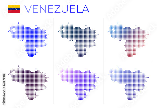 Venezuela dotted map set. Map of Venezuela in dotted style. Borders of the country filled with beautiful smooth gradient circles. Amazing vector illustration.