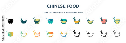 chinese food icon in 18 different styles such as thin line, thick line, two color, glyph, colorful, lineal color, detailed, stroke and gradient. set of chinese food vector for web, mobile, ui