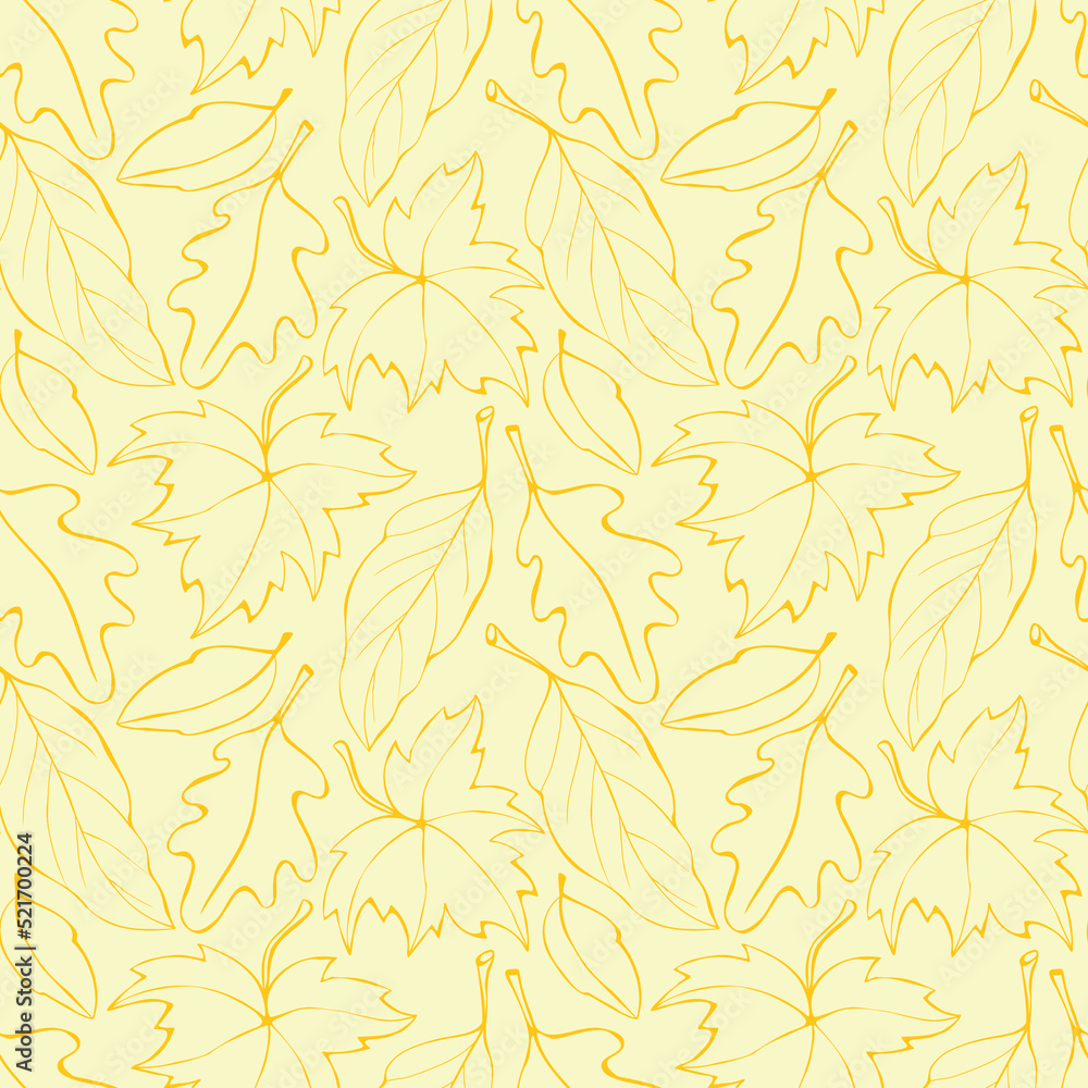 Seamless pattern falling leaves. Vector autumn texture isolated, hand drawn in sketch style, orange outline. Concept of forest, leaf fall, nature Seamless pattern falling leaves. Vector autumn texture isolated, hand drawn in sketch style, orange outline. Concept of forest, leaf fall, nature