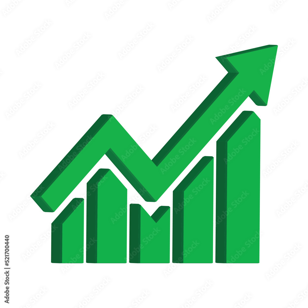 Growing business 3d green arrow with bar chart, Profit arow Vector illustration.Business concept, growing chart. Concept of sales symbol icon with arrow moving up. Economic Arrow With Growing Trend. Growing business 3d green arrow with bar chart, Profit arow Vector illustration.Business concept, growing chart. Concept of sales symbol icon with arrow moving up. Economic Arrow With Growing Trend.