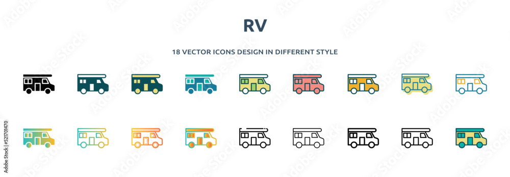 rv icon in 18 different styles such as thin line, thick line, two color ...