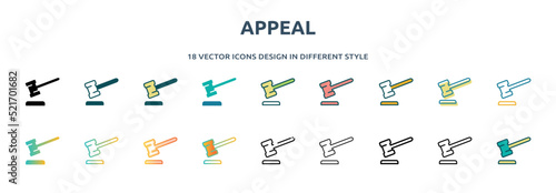 appeal icon in 18 different styles such as thin line, thick line, two color, glyph, colorful, lineal color, detailed, stroke and gradient. set of appeal vector for web, mobile, ui photo