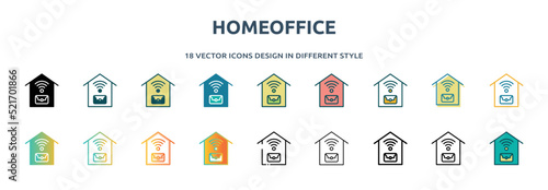 homeoffice icon in 18 different styles such as thin line, thick line, two color, glyph, colorful, lineal color, detailed, stroke and gradient. set of homeoffice vector for web, mobile, ui