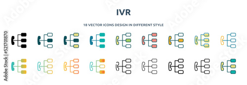 ivr icon in 18 different styles such as thin line, thick line, two color, glyph, colorful, lineal color, detailed, stroke and gradient. set of ivr vector for web, mobile, ui