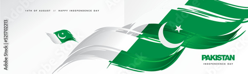 Pakistan Independence day, abstract hand drawn flag of Pakistan, two fold flyer, white background banner