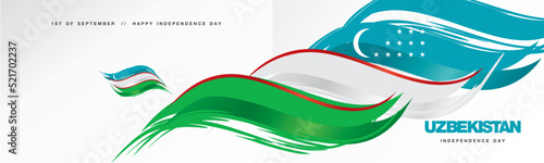 Uzbekistan Independence day, abstract hand drawn flag of Uzbekistan, two fold flyer, white background banner