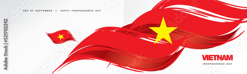 Vietnam Independence day, abstract hand drawn flag of Vietnam, two fold flyer, white background banner
