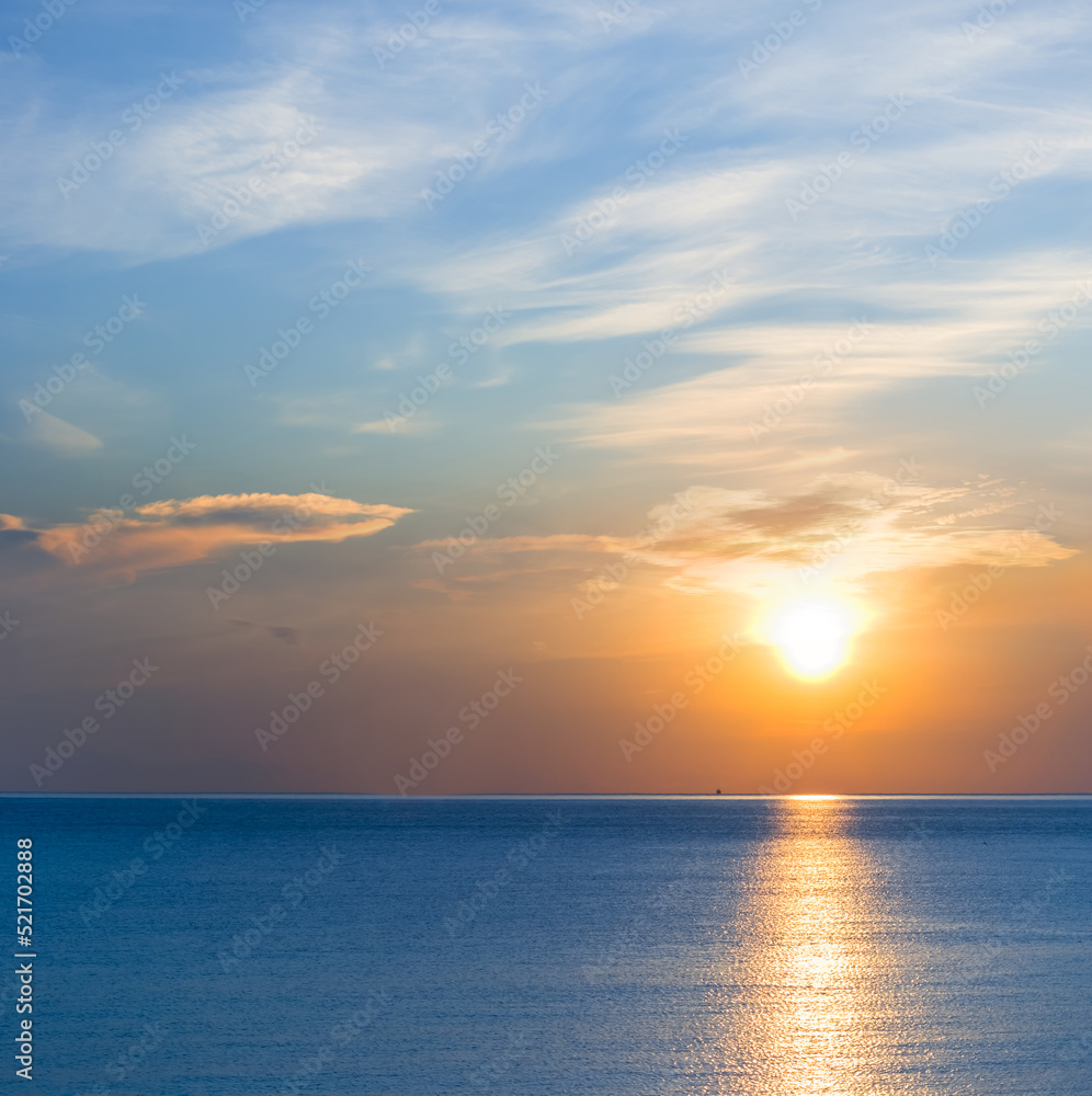 quiet sea at the dramatic sunset, natural sea evening background