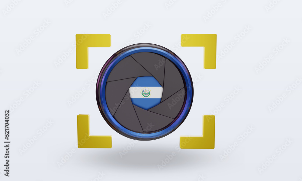 3d shutter camera El Salvador flag rendering front view 3d shutter camera El Salvador flag rendering front view