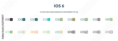 ios 6 icon in 18 different styles such as thin line, thick line, two color, glyph, colorful, lineal color, detailed, stroke and gradient. set of ios 6 vector for web, mobile, ui