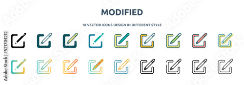 modified icon in 18 different styles such as thin line, thick line, two color, glyph, colorful, lineal color, detailed, stroke and gradient. set of modified vector for web, mobile, ui