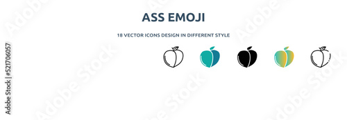 ass emoji icon in 18 different styles such as thin line, thick line, two color, glyph, colorful, lineal color, detailed, stroke and gradient. set of ass emoji vector for web, mobile, ui photo