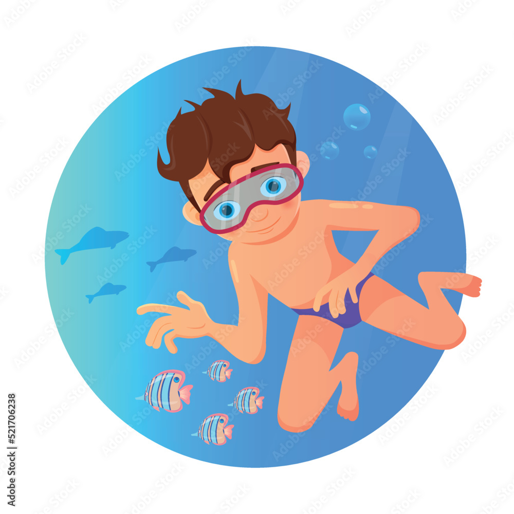 Vector illustration of boy diving in the ocean